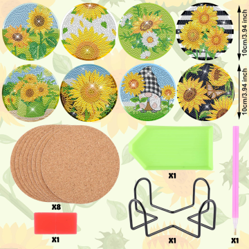 8 pcs set DIY Special Shaped Diamond Painting Coaster | Sunflower