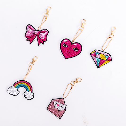One-sided sticker special diamond painted keychain key ring-Love Rainbow