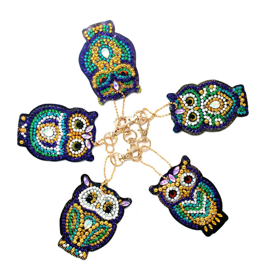 Double-sided stickers special diamond painted keychain key ring-Owl