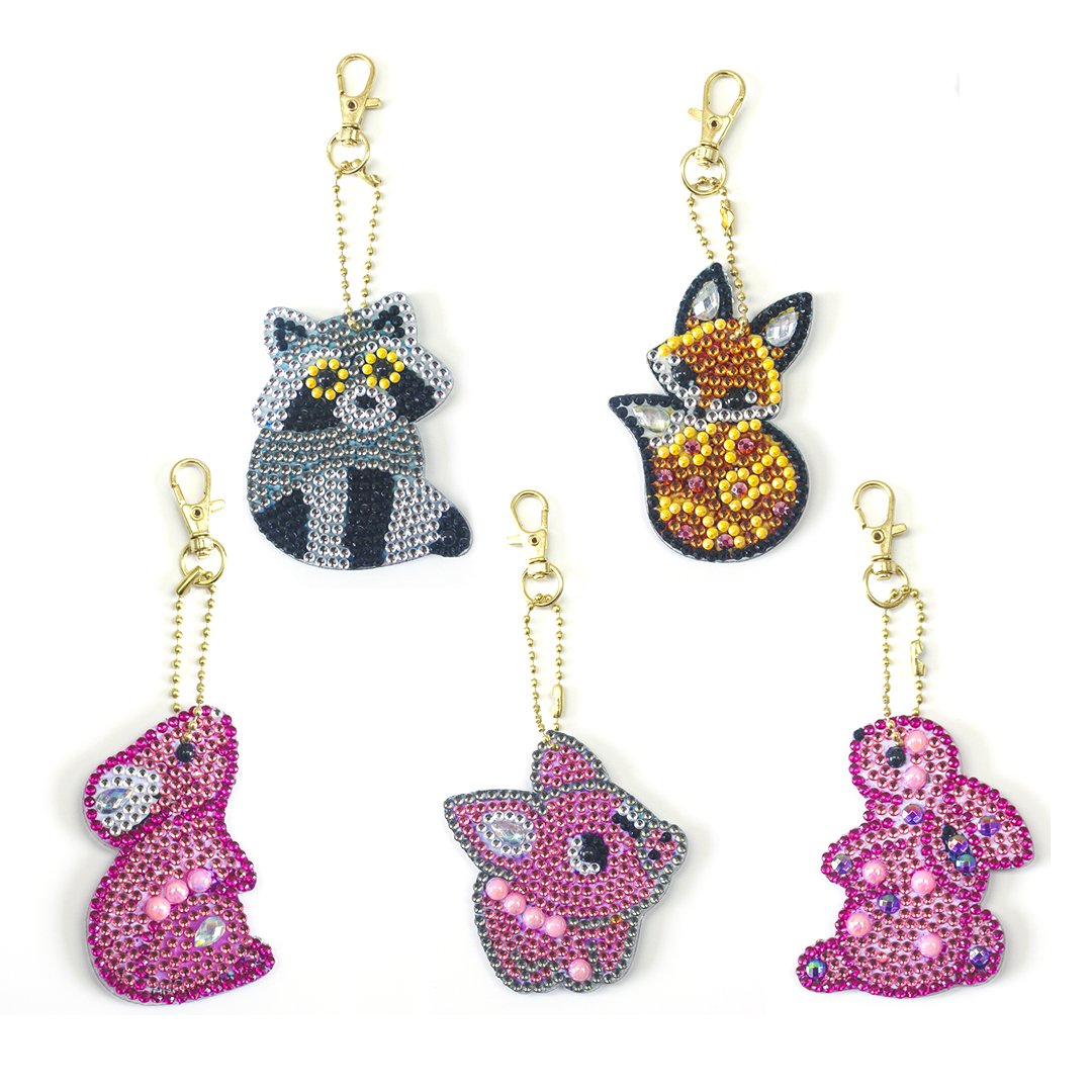 Double-sided stickers special diamond painted keychain key ring-Small animals