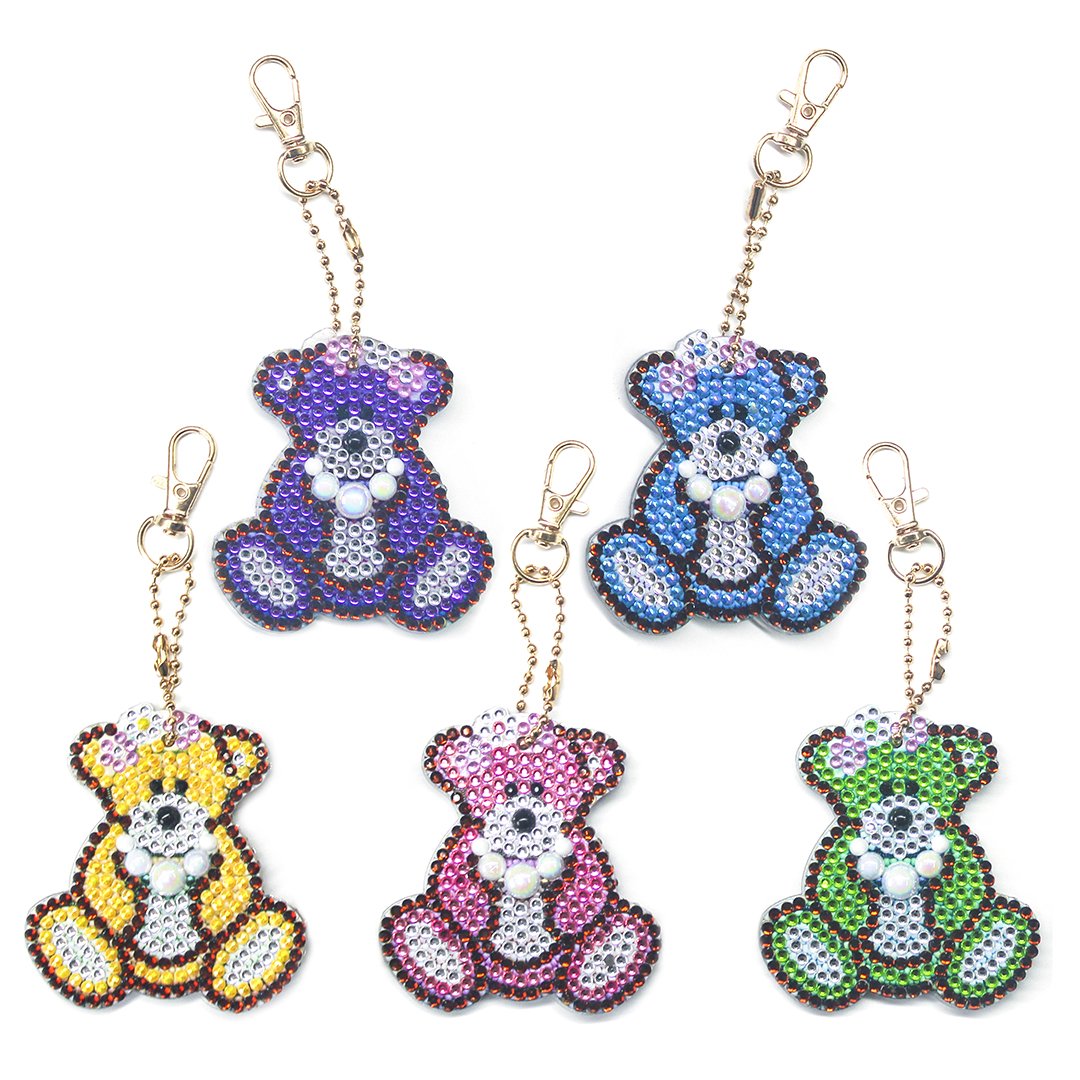 Double-sided stickers special diamond painted keychain key ring-Bear