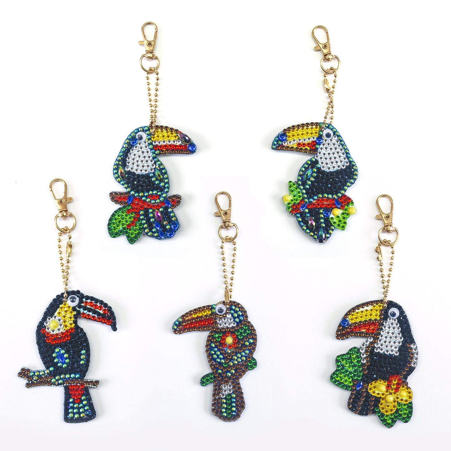 Double-sided stickers special diamond painted keychain key ring-Parrot