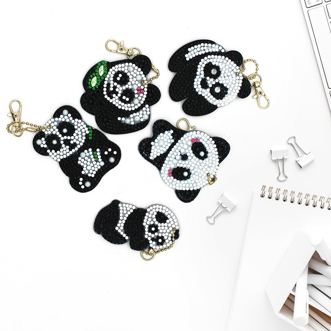 Double-sided stickers special diamond painted keychain key ring-Panda